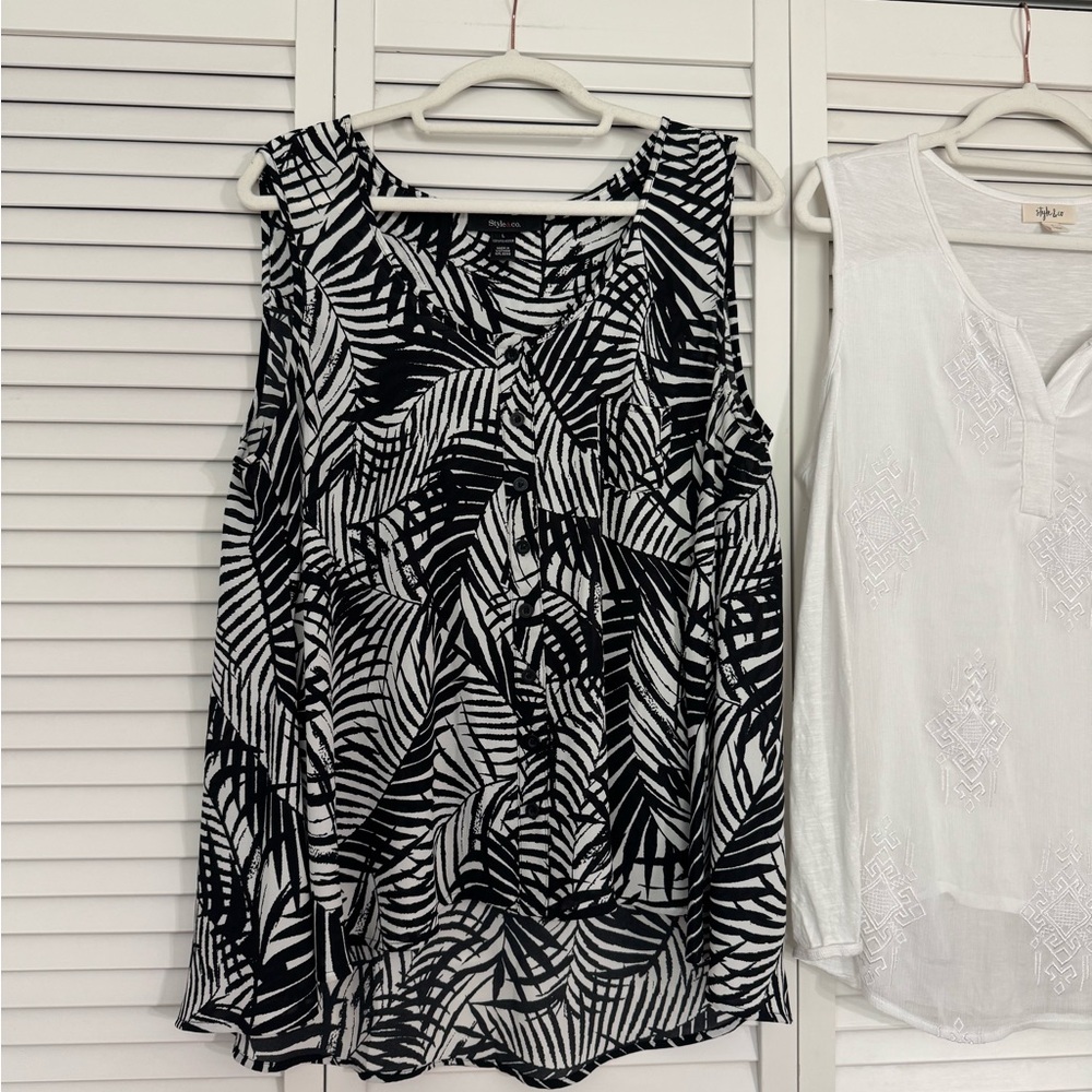 Style & Co. Bundle Black and White Sleeveless Tops Boho Chic Bohemian Style Sz L - Picture 2 of 6